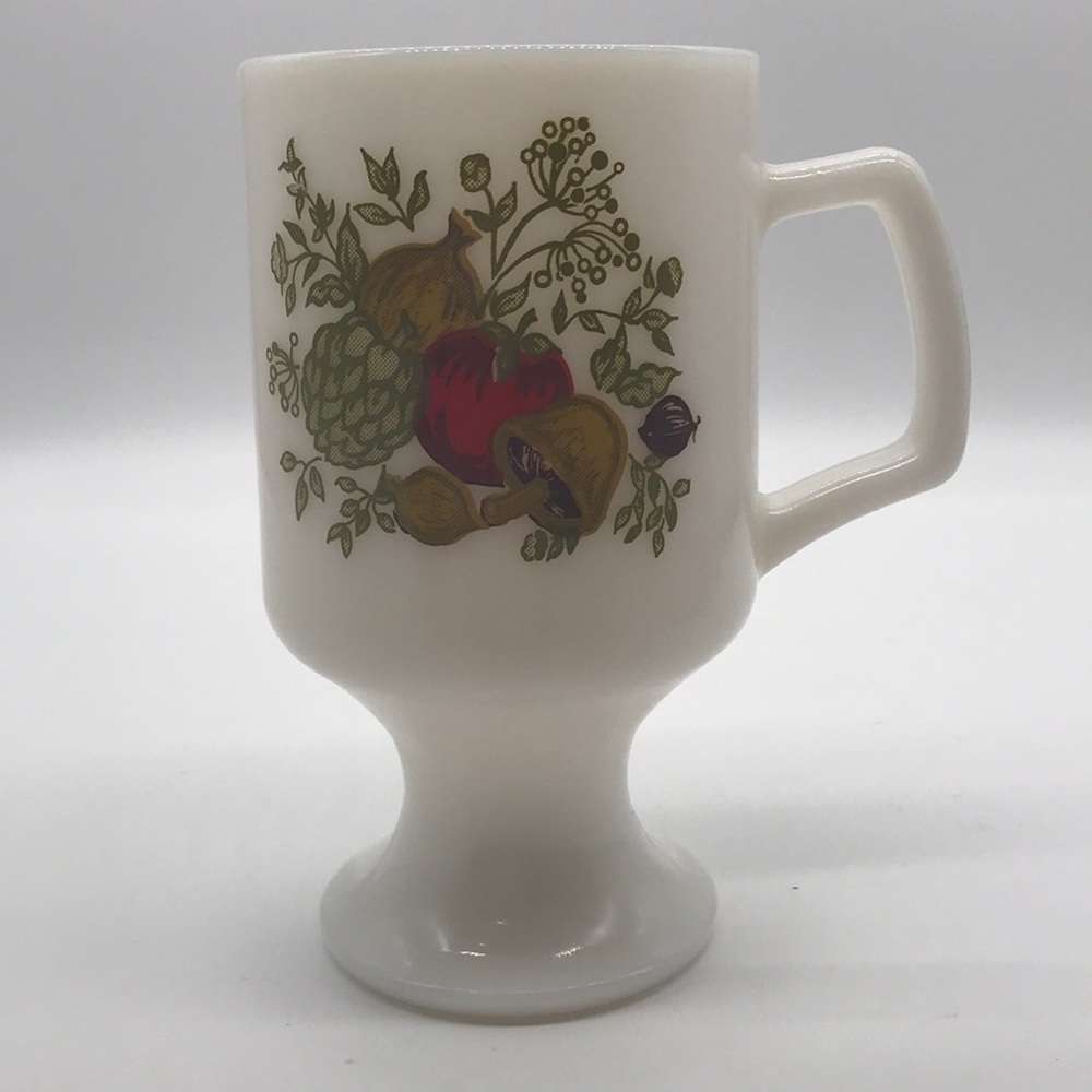 Vintage Milk Glass Mug Pedestal Spice of Life Coffee Cup